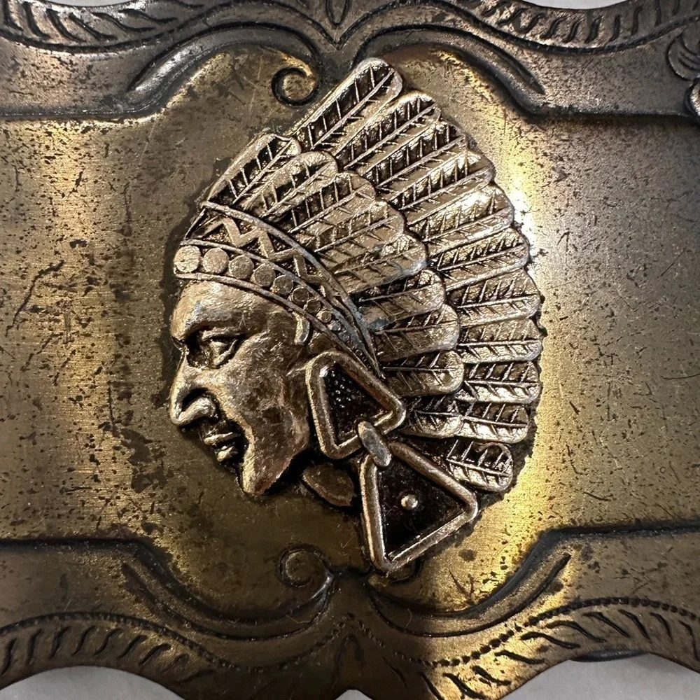 Indian Chief Belt Buckle Native American Headdress Country Western Rockabilly